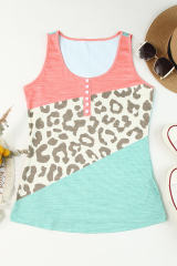 Leopard Color Block Button Casual Tank Top  LC2568590-20