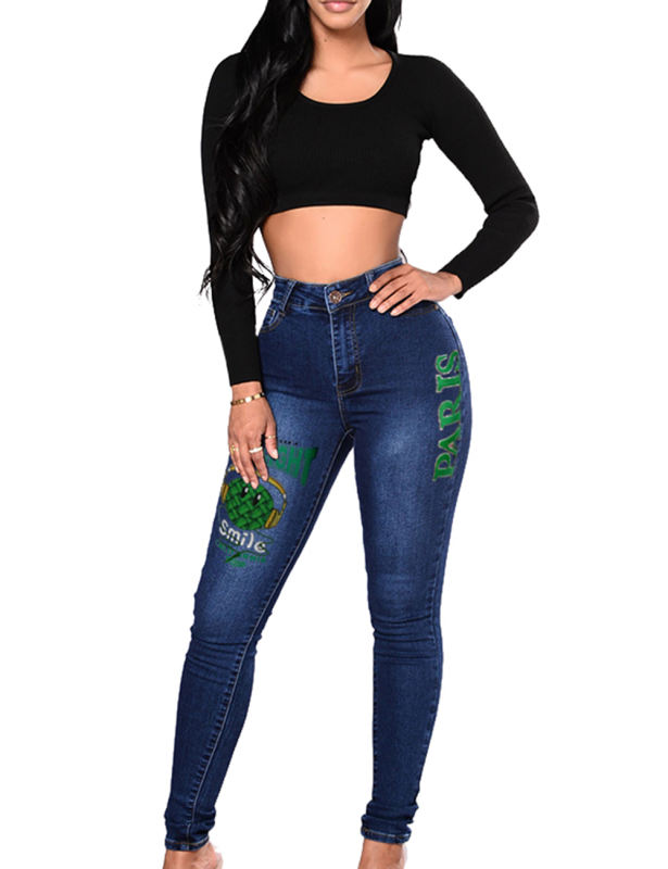 Fashion Print Skinny Jeans in Blue TQV510004-5
