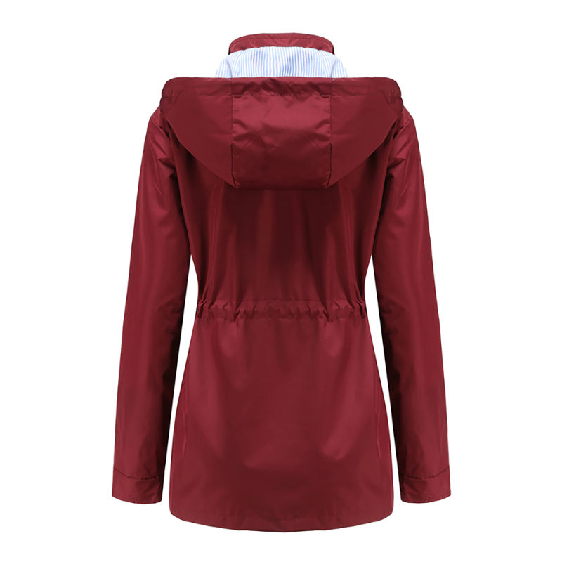 Wine Red Hooded Detachable Windproof Plus Size Windbreaker TQK280123-23