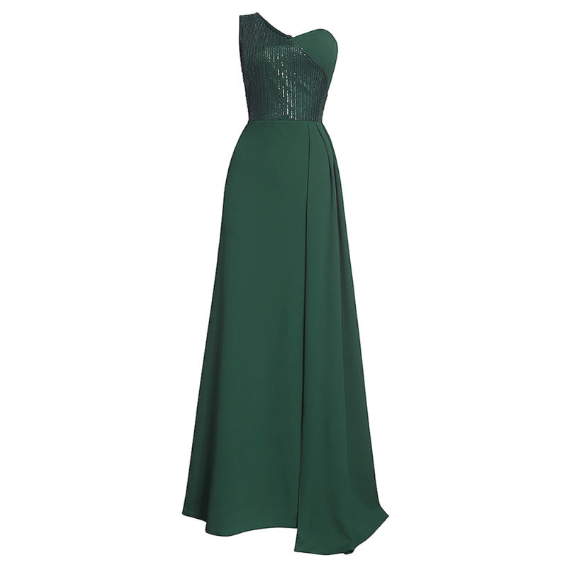 Green Splicing Sequined One-shoulder Plus Size Evening Dress TQK311030-9