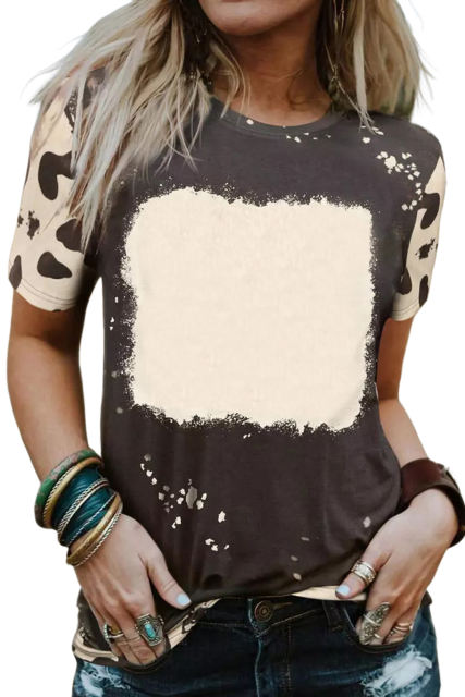 Black Tie Dye Bleached Crew Neck Short Sleeves T-shirt LC25220584-2