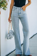 Sky Blue High Rise Slit Anklet Flare Jeans LC781923-4