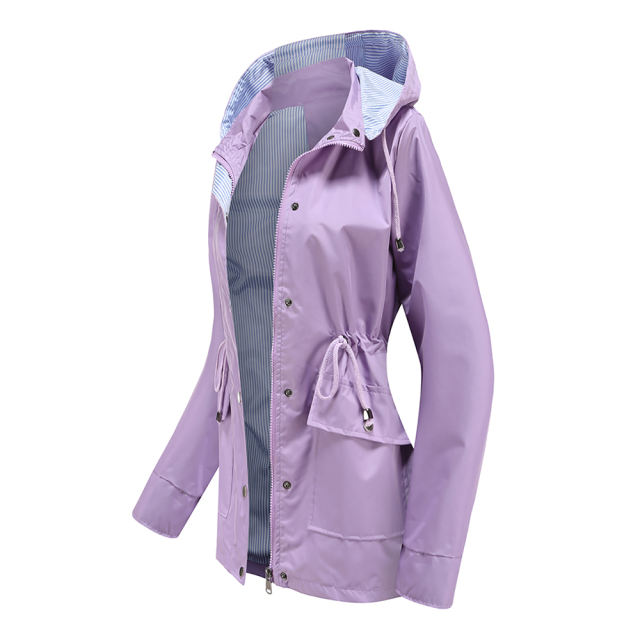 Light Purple Hooded Detachable Windproof Plus Size Windbreaker TQK280123-38