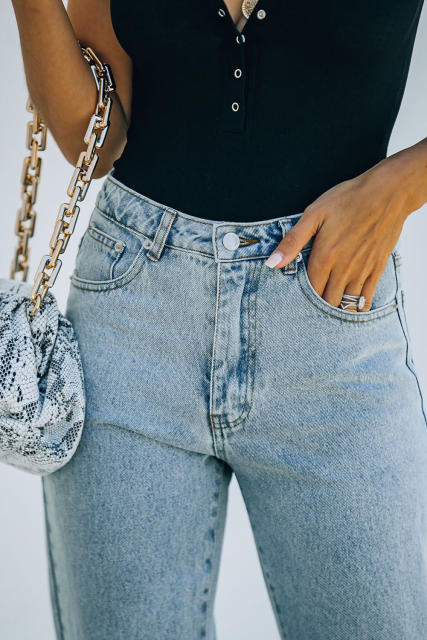 Sky Blue High Rise Slit Anklet Flare Jeans LC781923-4