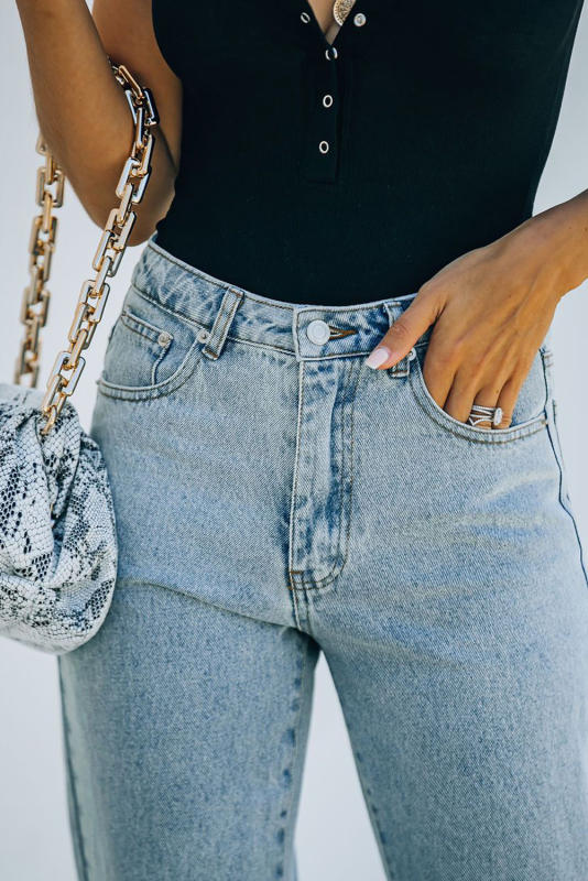 Sky Blue High Rise Slit Anklet Flare Jeans LC781923-4