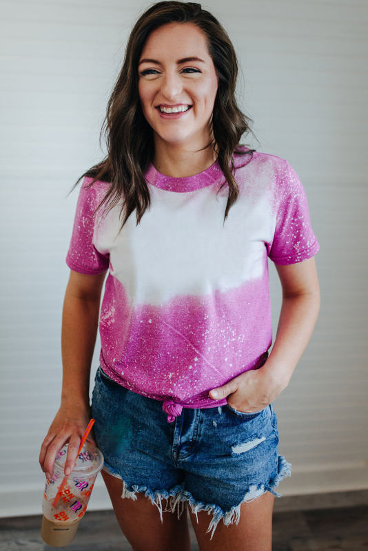 Rose Blank Graphic Bleached Crew Neck T Shirt LC25219622-6