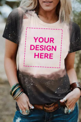 Black Tie Dye Bleached Print Short Sleeve Crewneck Top LC25220646-2