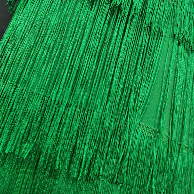 Green High Waist Slim Fit Tassel Pencil Skirt