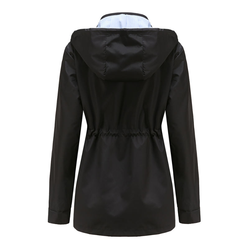 Black Hooded Detachable Windproof Plus Size Windbreaker TQK280123-2