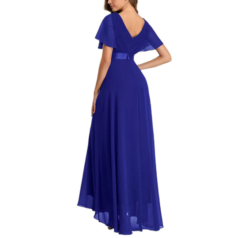 Blue V Neck High Waist Swing Bridesmaid Dress TQK311075-5