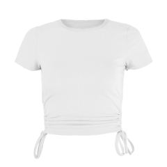 White Sides Drawstring Short Sleeve Crop Top TQK210630-1