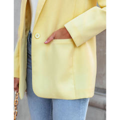 Yellow Candy Button Lapel Collar Long Sleeve Blazer TQK260052-7