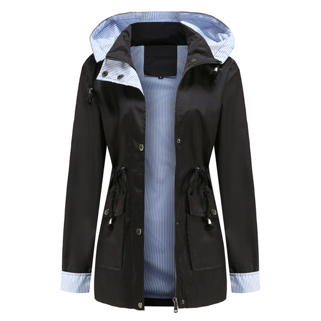 Black Hooded Detachable Windproof Plus Size Windbreaker TQK280123-2
