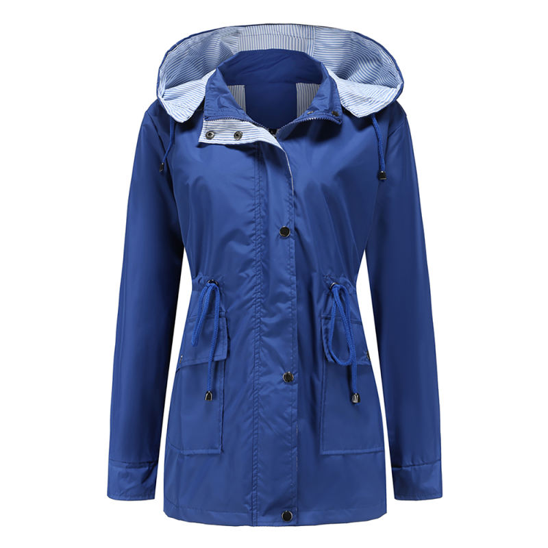 Blue Hooded Detachable Windproof Plus Size Windbreaker TQK280123-5