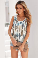 Dark Blue Aztec Feather Tank Top LC256607-5
