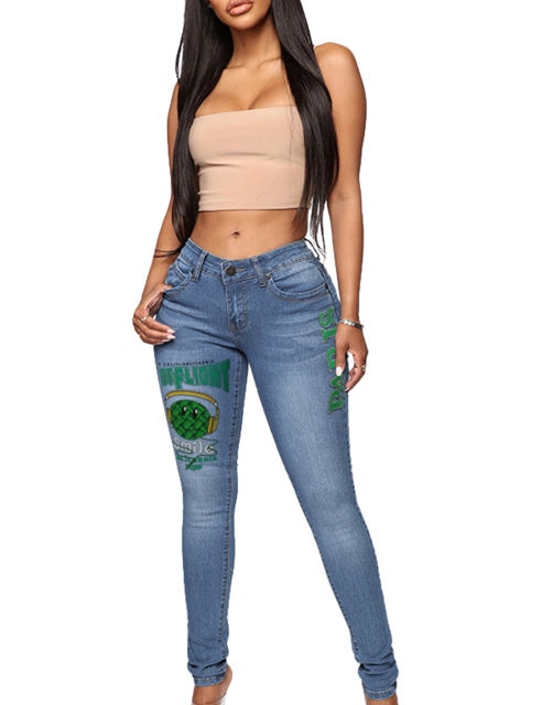 Fashion Print Skinny Jeans in Sky Blue TQV510004-30