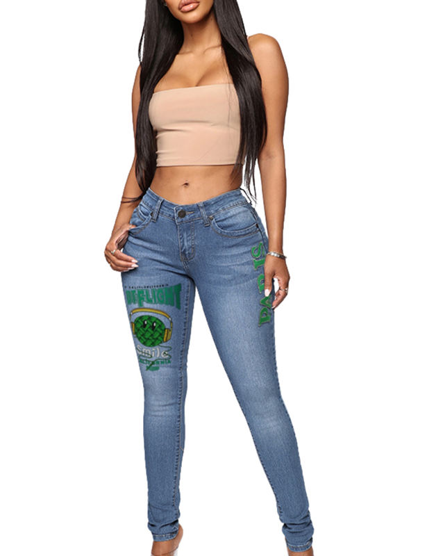 Fashion Print Skinny Jeans in Sky Blue TQV510004-30