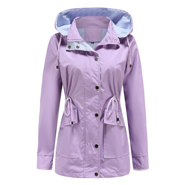 Light Purple Hooded Detachable Windproof Plus Size Windbreaker TQK280123-38