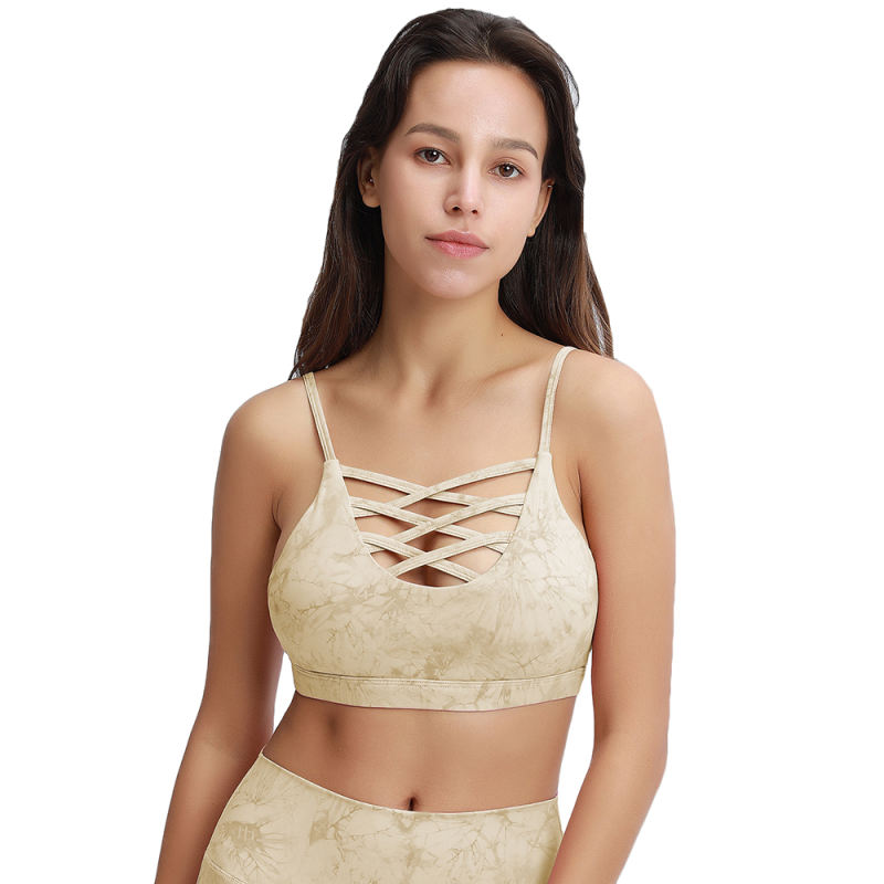 Light Yellow Tie Dye Print Front Criss Cross Bra with Pant Set TQK710272-42