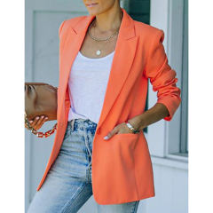 Orange Candy Button Lapel Collar Long Sleeve Blazer TQK260052-14