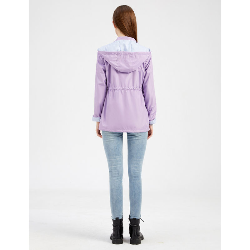 Light Purple Hooded Detachable Windproof Plus Size Windbreaker TQK280123-38