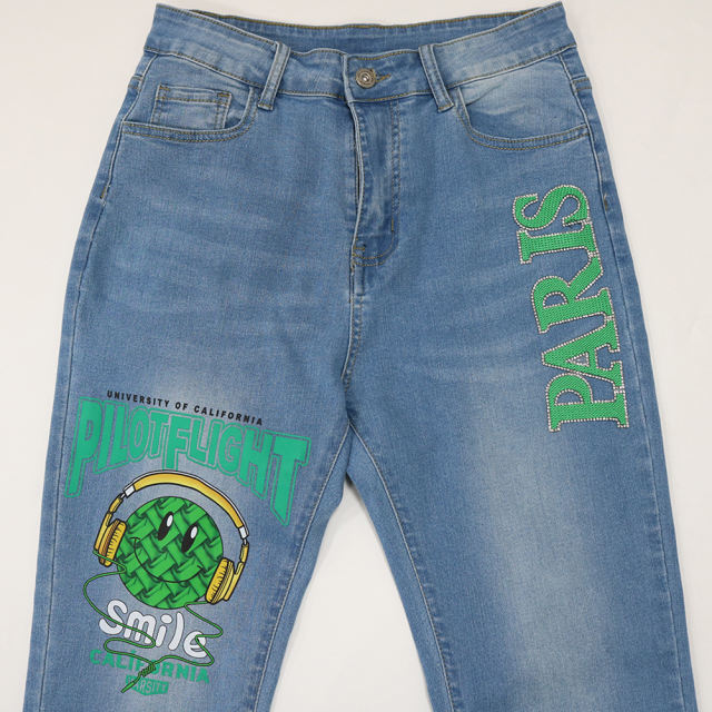 Fashion Print Skinny Jeans in Sky Blue TQV510004-30