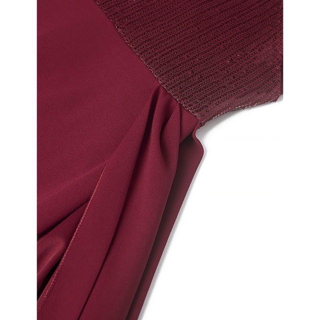 Wine Red Splicing Sequined One-shoulder Plus Size Evening Dress TQK311030-23
