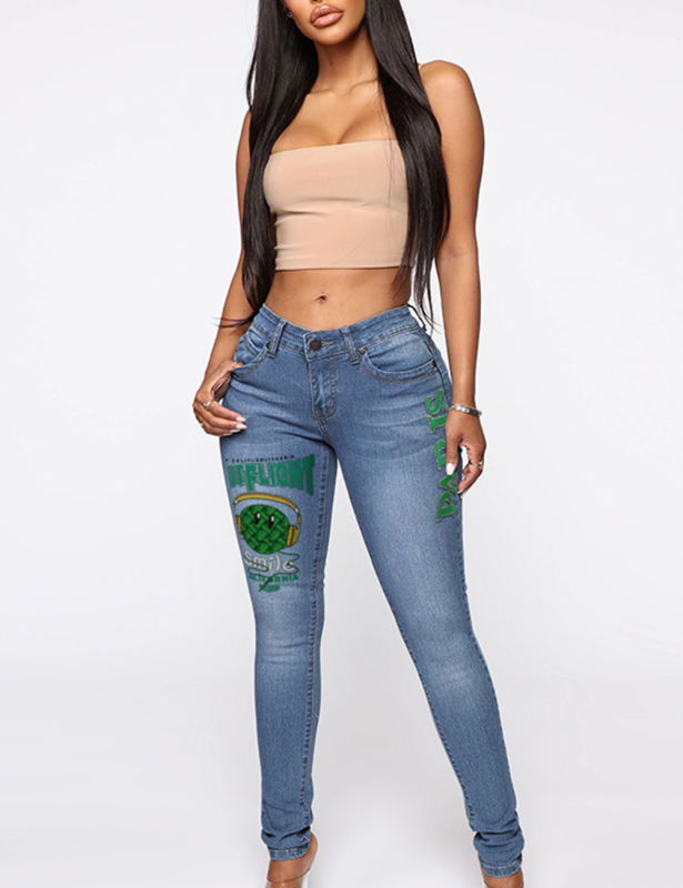 Fashion Print Skinny Jeans in Sky Blue TQV510004-30