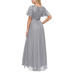 Gray Embroidery Sequined Mesh High Waist Evening Dress TQK311076-11