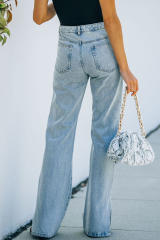 Sky Blue High Rise Slit Anklet Flare Jeans LC781923-4