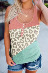 Leopard Color Block Button Casual Tank Top  LC2568590-20