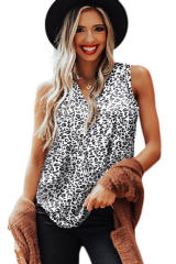White Leopard V Neck Tank Top LC2567795-1