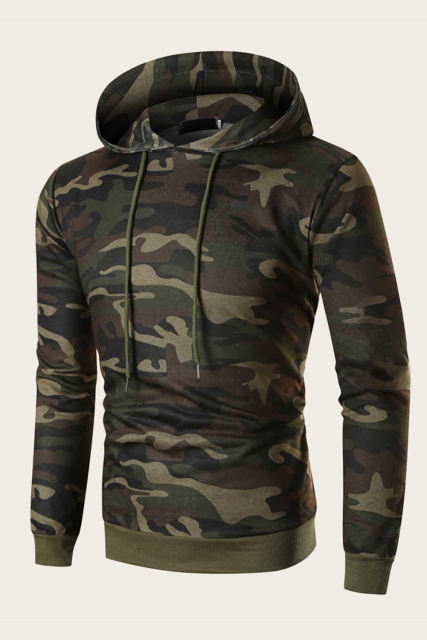 Men Camouflage Print &amp; Drawstring Hoodie Tracksuit MC622017-9
