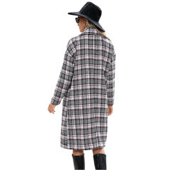 Pink Plaid Double Breasted Woolen Long Coat TQK280115-10