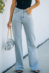 Sky Blue High Rise Slit Anklet Flare Jeans LC781923-4