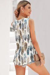 Dark Blue Aztec Feather Tank Top LC256607-5