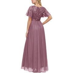 Pink Embroidery Sequined Mesh High Waist Evening Dress TQK311076-10