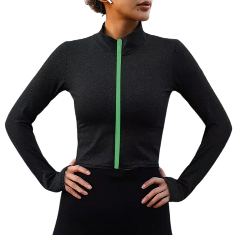 Black Zipper Long Sleeve Yoga Jacket TQX281016-2