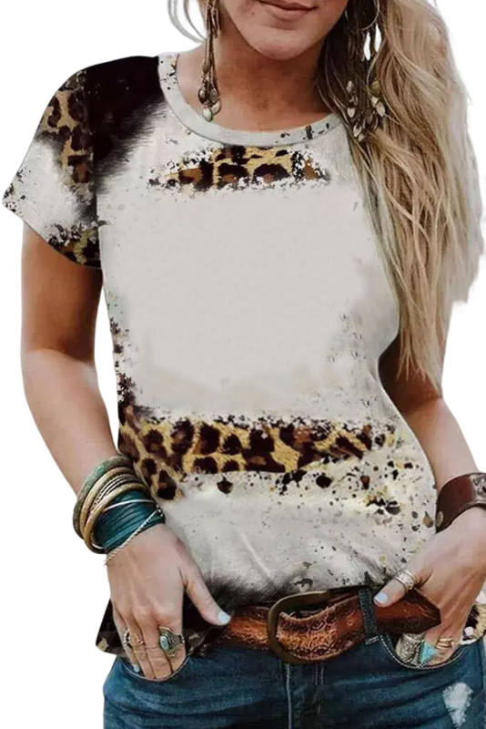 Bleached Leopard Short Sleeve Top LC25219913-20