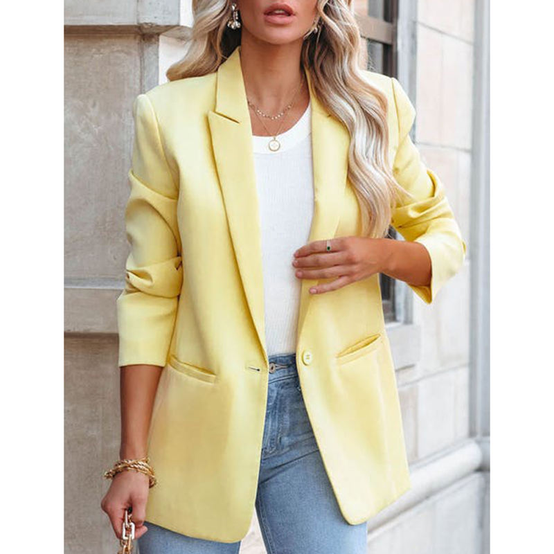 Yellow Candy Button Lapel Collar Long Sleeve Blazer TQK260052-7