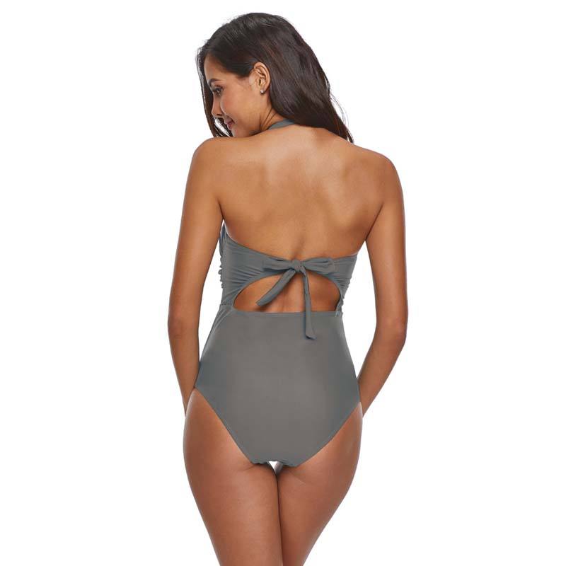 Grey Halter Hollow Out One Piece Swimsuit
