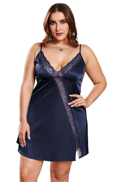 Navy Plus Size Lace Trim Valentine Babydoll Dress LC31309-5