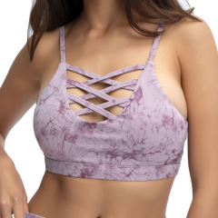 Purple Tie Dye Print Front Criss Cross Bra with Pant Set TQK710272-8
