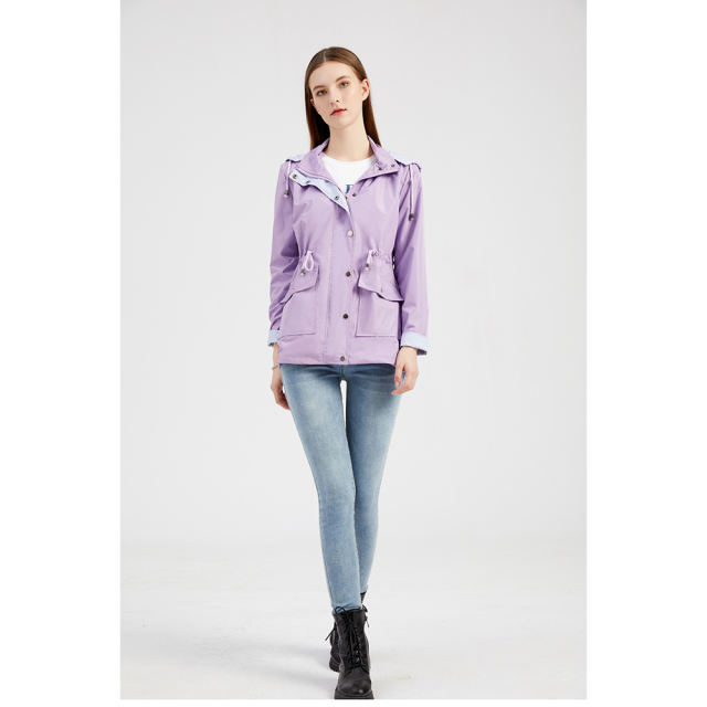 Light Purple Hooded Detachable Windproof Plus Size Windbreaker TQK280123-38
