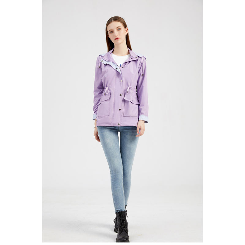 Light Purple Hooded Detachable Windproof Plus Size Windbreaker TQK280123-38
