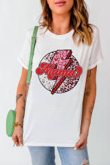 White MAMA Heart Leopard Lightning Print Graphic Tee LC25220381-1
