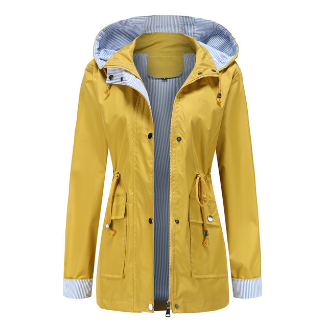 Yellow Hooded Detachable Windproof Plus Size Windbreaker TQK280123-7