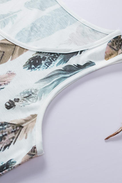 Dark Blue Aztec Feather Tank Top LC256607-5