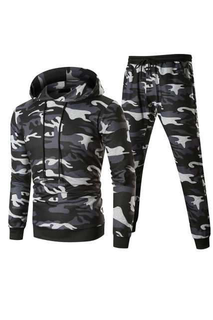 Men Camouflage Print &amp; Drawstring Hoodie Tracksuit MC622017-11