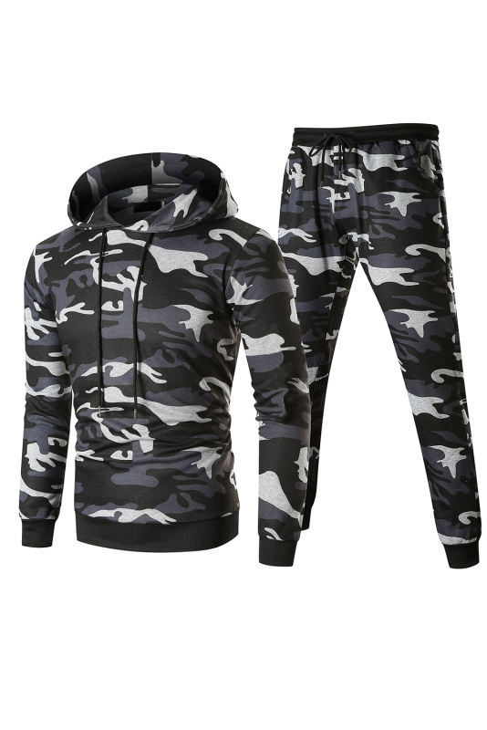 Men Camouflage Print &amp; Drawstring Hoodie Tracksuit MC622017-11